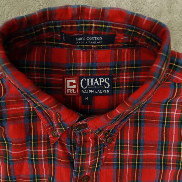 Chaps Ralph Lauren Vintage Men's Red Navy Blue Plaid Button Up Shirt Size Medium - Picture 2 of 8